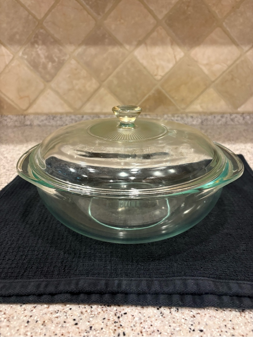 Pyrex Clear Glass Covered Casserole with Subtle Green Tint
